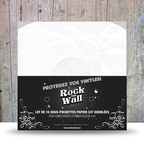 Sous-pochette papier noir 33T x10 - Rock on Wall