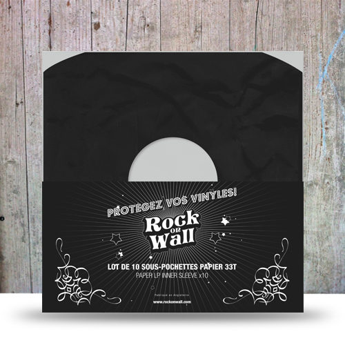 Sous-pochette papier noir 33T x10 - Rock on Wall